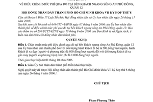 Nghị quyết 55/2006/NQ-HĐND điều chỉnh mức phí qua đò tại bến khách ngang sông An Phú Đông, Quận 12