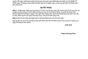 Nghị quyết 58/2006/NQ-HĐND dự án đầu tư khởi công mới từ nguồn vốn ngân sách thành phố bổ sung vào kế hoạch năm 2006