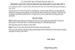 Nghị quyết 54/2006/NQ-HĐND tăng mức phụ cấp khu phố, ấp