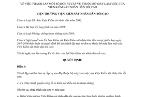 Quyết định 121/QĐ-VKSTC-V9 thành lập đơn vị cấp vụ thuộc viện kiểm sát nhân dân tối cao