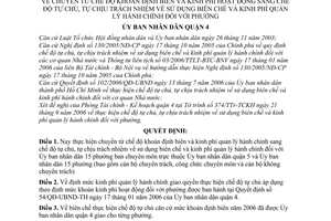 Quyết định 1067/2006/QĐ-UBND-TH chuyển từ chế độ khoán sang tự chủ, tự chịu trách nhiệm sử dụng biên chế kinh phí quản lý hành chính phường