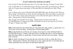 Quyết định 41/2006/QĐ-UBND chức năng Sở Lao động Thương binh Xã hội Quảng Bình