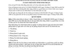 Quyết định 252/2006/QĐ-UBND điều chỉnh 63/2006/QĐ-UBND cơ cấu tổ chức Sở Tài chính Ninh Thuận