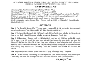 Quyết định 214/2006/QĐ-TTg Đề án thí điểm “Tổ chức quản lý, dạy nghề giải quyết việc làm người sau cai nghiện ma tuý” thành phố Hà Nội