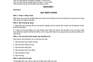 Nghị định 110/2006/NĐ-CP điều kiện kinh doanh vận tải bằng ô tô