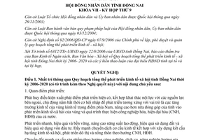 Nghị quyết 78/2006/NQ-HĐND quy hoạch phát triển kinh tế xã hội 2006 2020 Đồng Nai