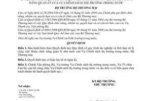 Quyết định 1564/QĐ-BTM quy trình xử lý công việc thuộc chức năng quản lý  Vụ Chính sách thị trường trong nước