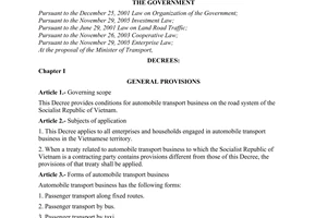 Decree of Government No.110/2006/ND-CP of September 28, 2006 on conditions for automobile transport business