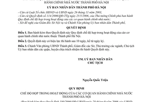 Quyết định 180/2006/QĐ-UBND chế độ họp trong hoạt động các cơ quan hành chính nhà nước thành phố Hà Nội