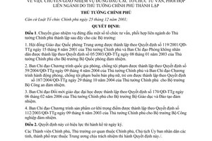 Quyết định 1287/QĐ-TTg chuyển giao nhiệm vụ đứng đầu tổ chức tư vấn, phối hợp liên ngành