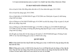 Quyết định 55/2006/QĐ-UBND bảng giá ca máy và thiết bị thi công Hà Tĩnh