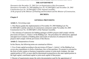 Decree of Government No. 111/2006/ND-CP of September 29, 2006 guiding the implementation of the bidding law and the selection of construction contractors under the Construction Law