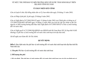 Quyết định 27/2006/QĐ-UBND mức thu phí bảo vệ môi trường đối với nước thải