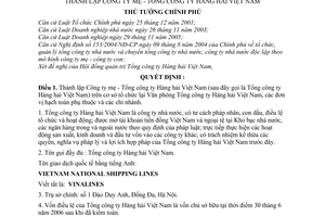 Quyết định 217/2006/QĐ-TTg thành lập Công ty mẹ-Tổng công ty Hàng hải Việt Nam