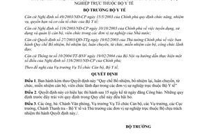 Quyết định 29/2006/QĐ-BYT quy chế bổ nhiệm lại, luân chuyển, từ chức, miễn nhiệm cán bộ, viên chức lãnh đạo đơn vị sự nghiệp thuộc Bộ Y tế