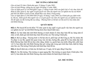 Quyết định 222/2006/QĐ-TTg Đề án thí điểm ''Tổ chức quản lý dạy nghề giải quyết việc làm người sau cai nghiện ma túy'' tỉnh Bình Dương