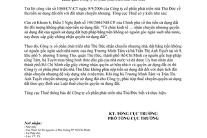 Công văn 3698/TCT-TS thu tiền sử dụng đất nhận chuyển nhượng