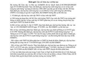 Công văn 11167/BGDĐT-GDTrH hướng dẫn thực hiện đánh giá, xếp loại học sinh trung học và sử dụng sổ gọi tên và ghi điểm.