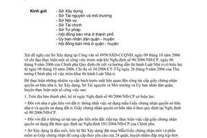 Công văn 7748/UBND-ĐT thực hiện cấp bách khi NĐ 90/2006/NĐ-CP của Chính phủ Quy định chi tiết và hướng dẫn thi hành Luật Nhà ở