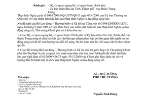 Công văn 1686/TTg-XDPL hướng dẫn tổ chức thực hiện chấm dứt hiệu lực Pháp lệnh Nghĩa vụ lao đông công ích