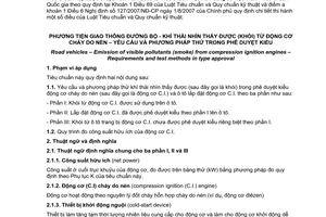 Tiêu chuẩn Việt Nam TCVN 6565:2006 về Phương tiện giao thông đường bộ - Khí thải nhìn thấy được (khói) từ động cơ cháy do nén - Yêu cầu và phương pháp thử trong phê duyệt kiểu do Bộ Khoa học và Công nghệ ban hành
