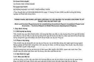 Tiêu chuẩn ngành 14TCN 171:2006 về Thành phần, nội dung lập báo cáo đầu tư, dự án đầu tư và báo cáo kinh tế kỹ thuật các dự án của thủy lợi