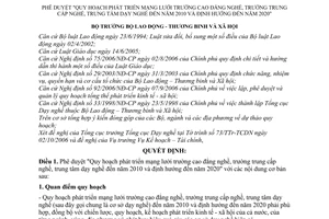 Quyết định 07/2006/QĐ-BLĐTBXH Quy hoạch phát triển mạng lưới trường cao đẳng nghề, trường trung cấp nghề, trung tâm dạy nghề đến 2010-2020