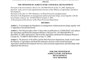 Decision No. 89/2006/QD-BNN of October 02, 2006, promulgating the regulation on management of plant protection drugs