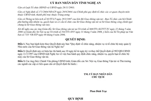 Quyết định 97/2006/QĐ-UBND chức năng nhiệm vụ tổ chức bộ máy quản lý nhà nước Sở Giao thông Vận tải Nghệ An