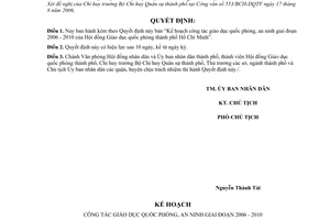 Quyết định 144/2006/QĐ-UBND Kế hoạch công tác giáo dục quốc phòng, an ninh 2006-2010