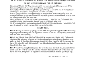 Quyết định 143/2006/QĐ-UBND bổ sung dự toán chi sự nghiệp y tế 2006 huyện Hóc Môn