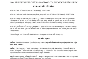 Quyết định 97/2006/QĐ-UBND tổ chức hoạt động Thư viện tỉnh Bình Phước