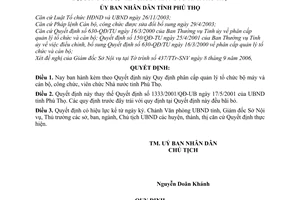 Quyết định 2765/2006/QĐ-UBND phân cấp quản lý tổ chức bộ máy