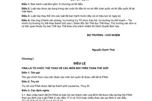 Quyết định 1706/QĐ-UBTDTT Luật Bơi