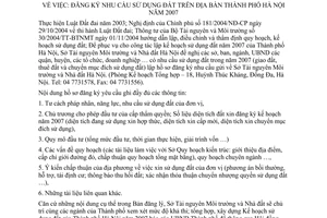 Thông báo 791/TB-TNMT&NĐ-KH đăng ký nhu cầu sử dụng đất thành phố Hà Nội năm 2007