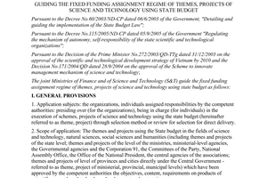 Joint circular No. 93/2006/TTLT/BTC-BKHCN guiding the fixed funding assignment