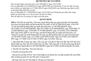 Quyết định 53/2006/QĐ-BTC sửa đổi hệ thống mục lục ngân sách Nhà nước