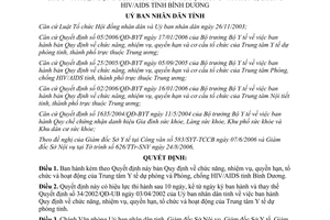 Quyết định 228/2006/QĐ-UBND chức năng trung tâm y tế dự phòng Bình Dương