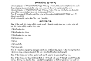 Quyết định 11/2006/QĐ-BNV tiêu chuẩn nghiệp vụ ngạch viên chức ngành khoa học công nghệ