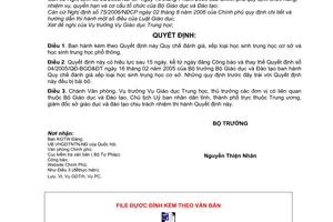 Quyết định 40/2006/QĐ-BGDĐT quy chế đánh giá, xếp loại học sinh trung học cơ sở ,phổ thông