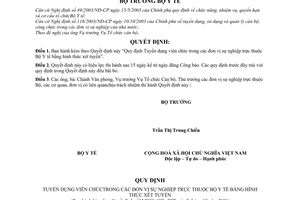 Quyết định 32/2006/QĐ-BYT  tuyển dụng viên chức đơn vị sự nghiệp thuộc Bộ Y tế  hình thức xét tuyển