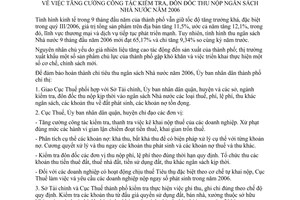 Chỉ thị 30/2006/CT-UBND tăng cường công tác kiểm tra, đôn đốc thu nộp ngân sách Nhà nước năm 2006
