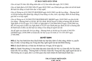Quyết định 230/2006/QĐ-UBND chức năng trung tâm dạy nghề người tàn tật Bình Dương