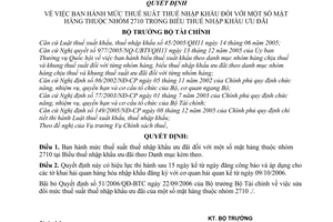 Quyết định 54/2006/QĐ-BTC  mức thuế suất nhập khẩu mặt hàng nhóm 2710 Biểu thuế nhập khẩu ưu đãi