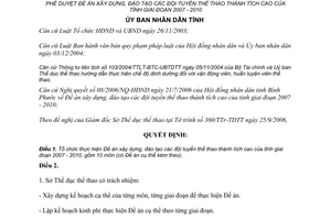 Quyết định 102/2006/QĐ-UBND Đề án đào tạo đội tuyển thể thao thành tích cao 2007 2010