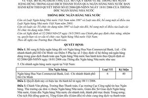 Quyết định 52/2006/QĐ-NHNN  hệ thống mã ngân hàng trong giao dịch thanh toán qua Ngân hàng Nhà nước sửa đổi 02/2006/QĐ-NHNN