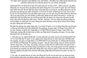 Chỉ thị 31/2006/CT-UBND đẩy mạnh vận động tổ chức tín đồ tôn giáo tham gia phong trào quần chúng bảo vệ an ninh Tổ quốc