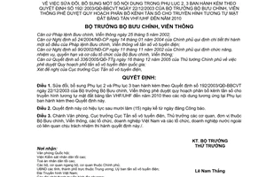Quyết định 42/2006/QĐ-BBCVT quy hoạch phân bổ kênh tần số cho truyền hình tương tự mặt đất băng tần VHF/UHF đến 2010