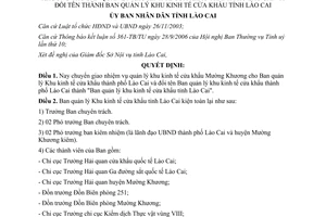 2865/QĐ-UBND chuyển giao nhiệm vụ quản lý khu kinh tế cửa khẩu Mường Khương