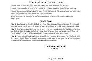 Quyết định 80/2006/QĐ-UBND điều chỉnh bảng giá xe thu lệ phí trước bạ Bình Thuận